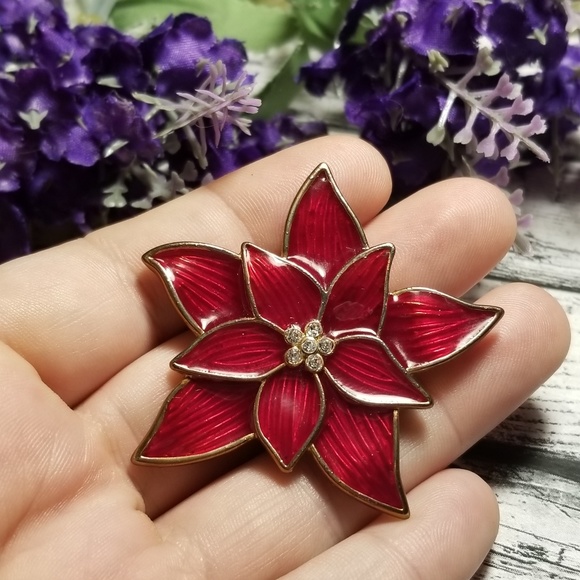 Gorgeous VTG Poinsettia Flower Brooch - Picture 3 of 5
